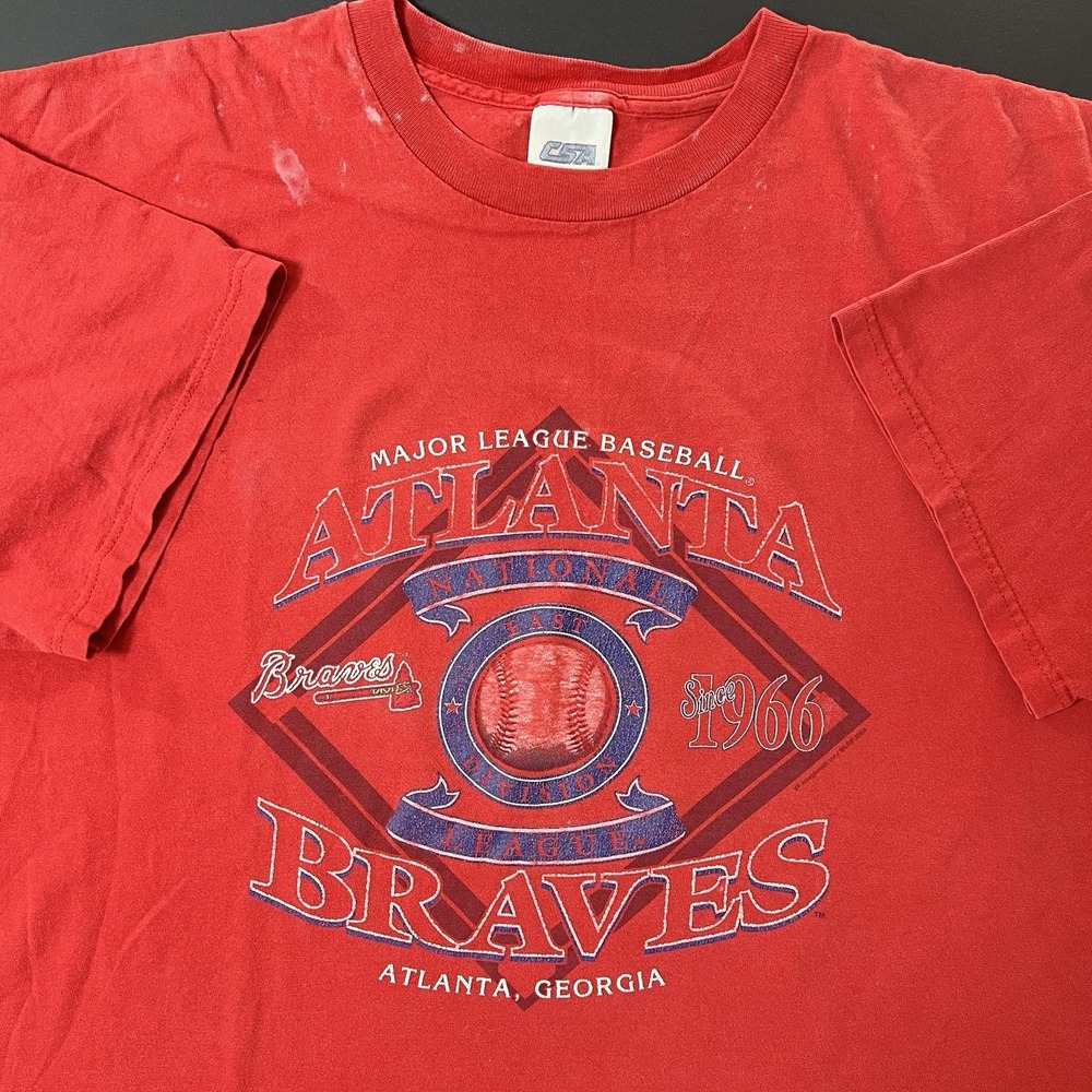 Vintage Atlanta Braves Tshirt 2004 Red Size 2XL CSA Faded Thrashed‎ MLB Baseball